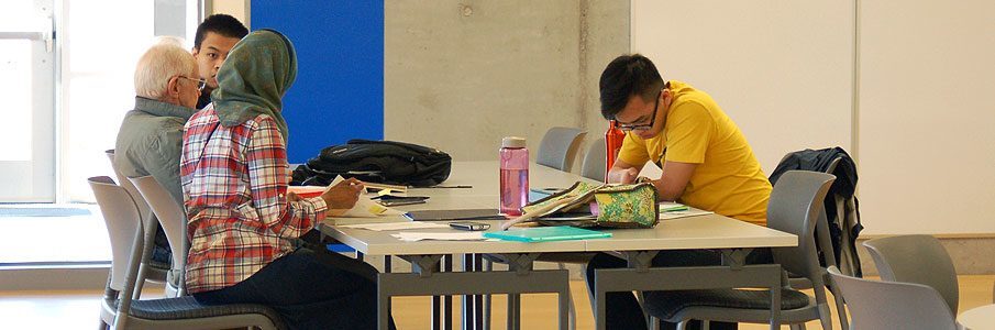 Students studying around table